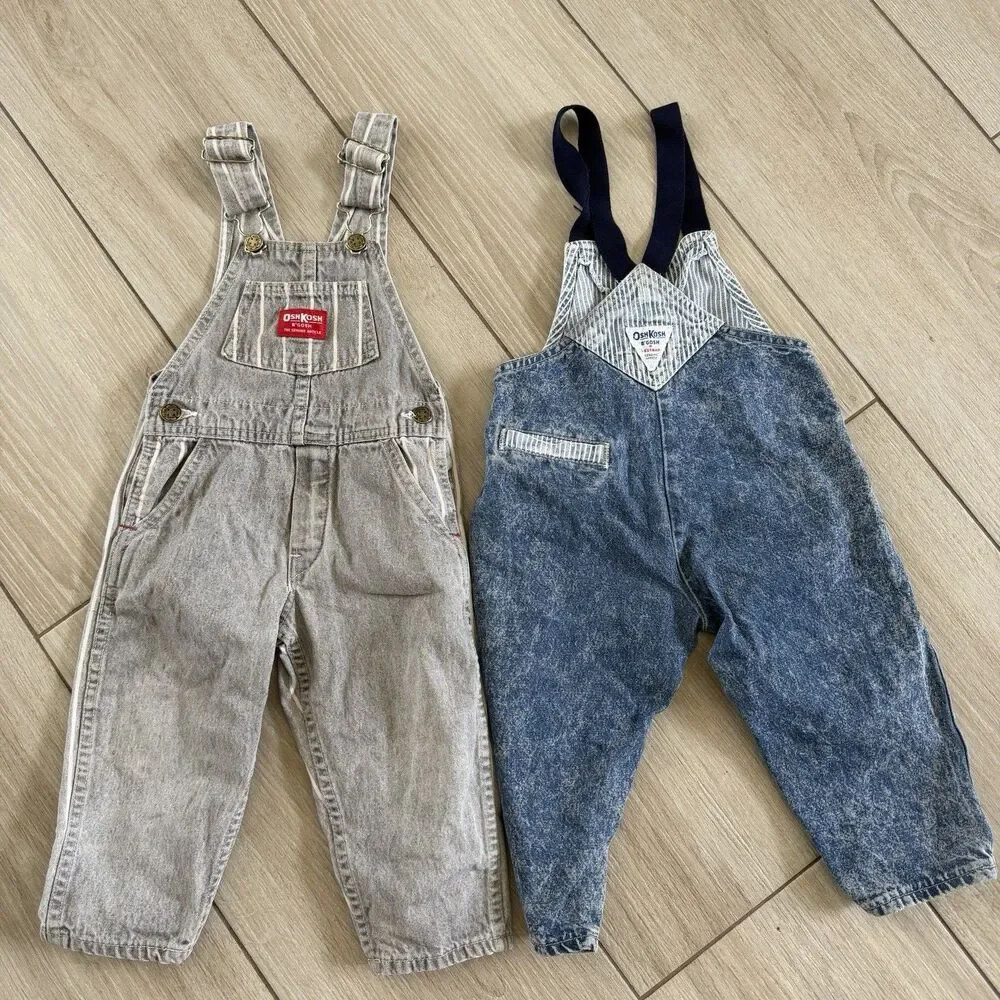 Vintage OshKosh Bgosh Jean Stripe Toddler Overalls Bundle 2T/3T USA Lot Vestback